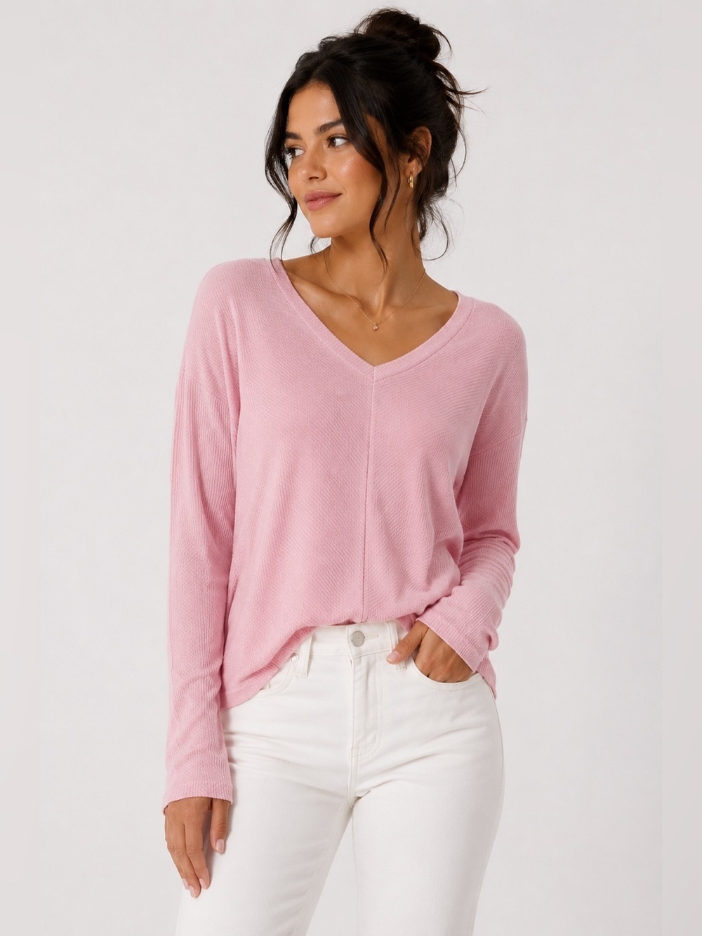 NWT GAP Softspun Ribbed V-Neck Relaxed Fit Lightweight Sweater Pink Size X-Small
